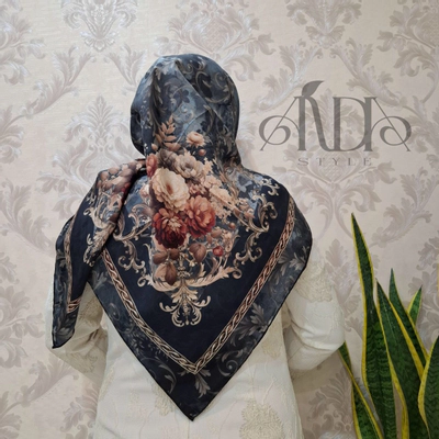 روسری نخ ژاکارد زمینه سورمه ای