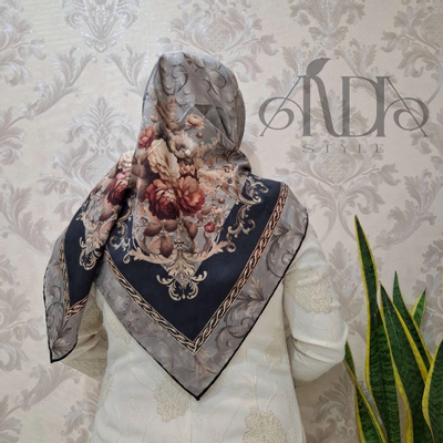 روسری نخ ژاکارد زمینه طوسی