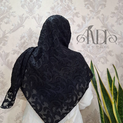 روسری مشکی مجلسی تمام نگین